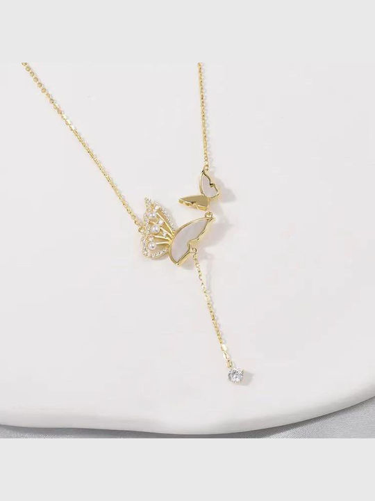 Von Queen Halskette Schmetterling 925 Perlmutt Zirkon Gold