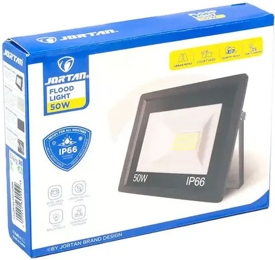 Jortan Waterproof LED Floodlight 50W Cold White 6500K IP66