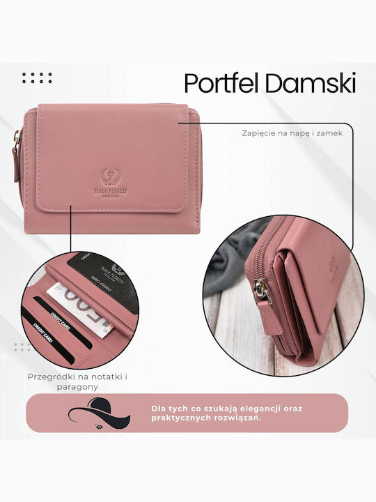 Klein Leder Damen Geldbörse Klassisch mit RFID Rosa