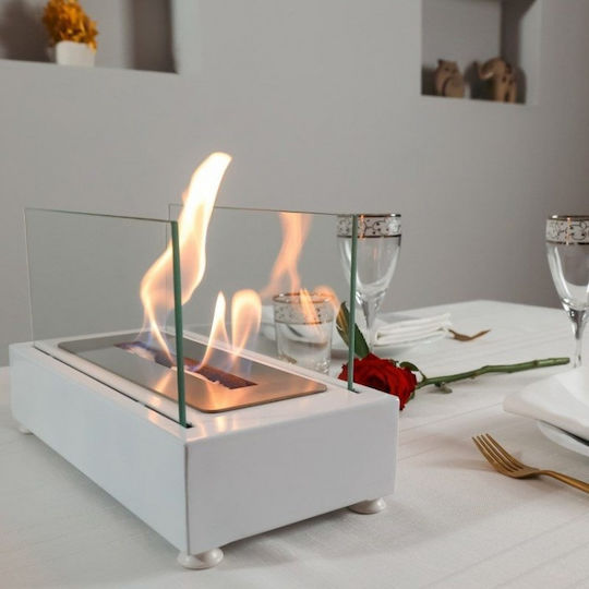 Moderner Schreibtisch Bioethanol-Kamin Aus Metall Weiß 33×33×16×20 Cm