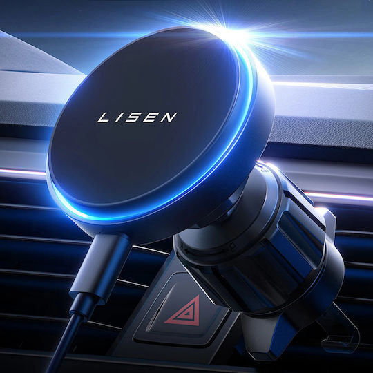 Lisen Car Mobile Mount with Magnet and Wireless Charging Black