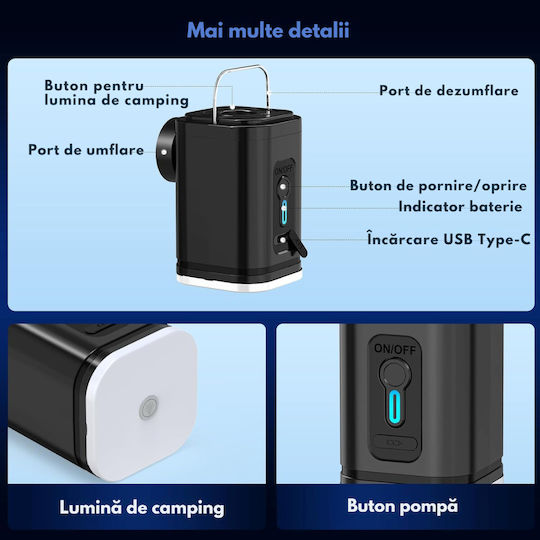 Επαναφορτιζόμενη Ηλεκτρική Τρόμπα για Φουσκωτά Μαύρο