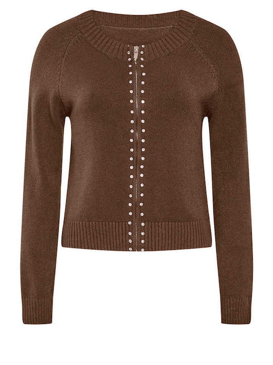 Celestino Cardigan Pentru Femei Cu Pietre Strass Maro Închis