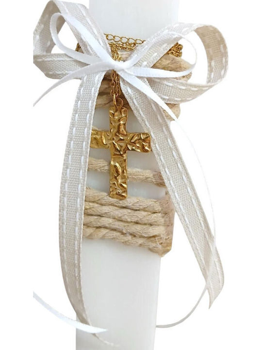 Easter Scented Flat White Candle Gold Cross Forged Chain L26-2033