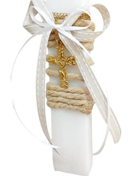Easter Scented Flat White Candle Gold Cross Forged Chain L26-2033
