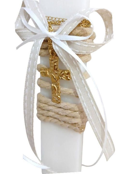 Easter Scented Flat White Candle Gold Cross Forged Chain L26-2033