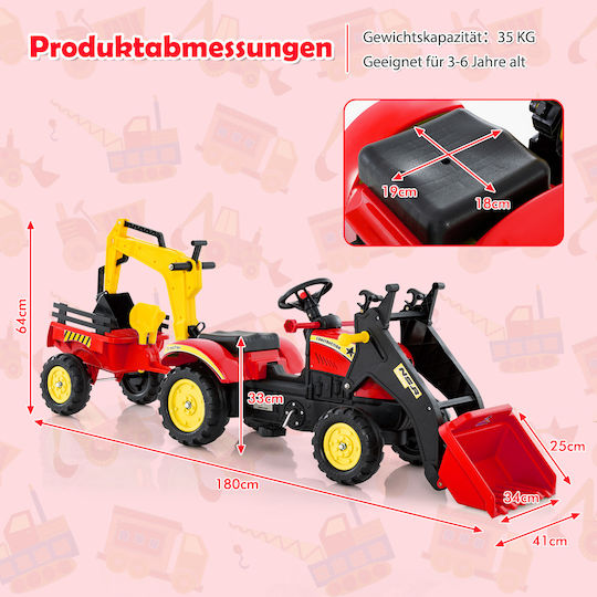 Kids Foot-to-Floor Ride On Tractor with Trailer & Pedal Red