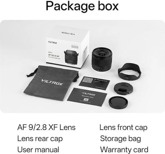 Viltrox Crop Фотообектив AF 9mm f/2.8 Air FX Широк ъгъл за Фуджифилм Икс Монтаж Черен