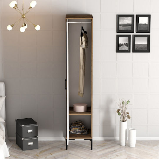 Narrow Wardrobe 1 Door with Mirror Interior Organization Walnut White 40×47.5×201.4 cm