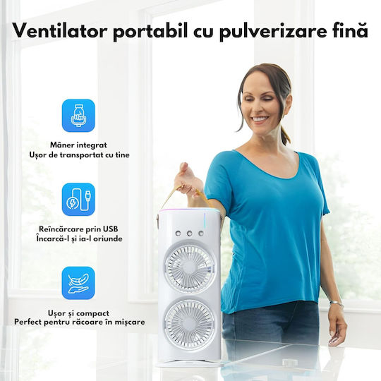 Dasbo Mini Portabil 2-în-1 Ventilator Pulverizator Fin Răcitor Aer Oscilație 90° Rotație 180° Umidificator Rezervor Apă 3 Niveluri Viteză USB Reîncărcabil Briză Proaspătă Confort Instant Utilizare Interior Exterior
