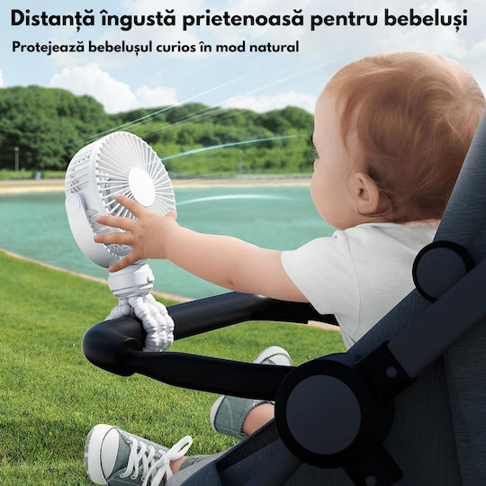 Ventilator Portabil 360° Trepied Flexibil Baterie Reîncărcabilă 1600 Mah Ultra-silențios 3 Viteze Mini Ventilator Dasbo Ideal Pentru Pătuț Cărucior Mașină Birou Camping