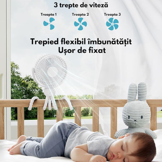 Ventilator Portabil 360° Trepied Flexibil Baterie Reîncărcabilă 1600 Mah Ultra-silențios 3 Viteze Mini Ventilator Dasbo Ideal Pentru Pătuț Cărucior Mașină Birou Camping