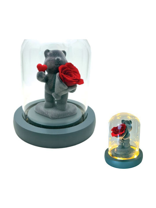 Decorative Bear Glass Bell Light & Forever Rose 13×11cm 17775