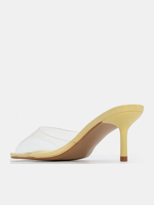 Mules with Thin High Heel in Yellow Color