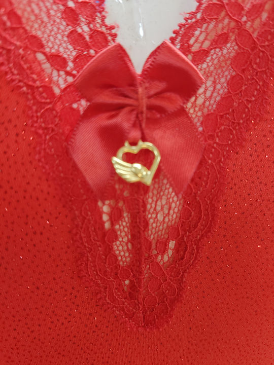 String Bodysuit with Open Back Red