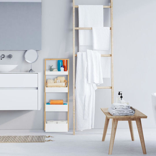 Relaxdays Επιδαπέδια Ραφιέρα Μπάνιου Ξύλινη με 4 Ράφια 88x30x18cm Λευκή