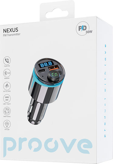 Proove Car Charger Fm Modulator Fmnx30110001 Usb Type-c U-disk Tf Bluetooth 5.3 Fast Charge 30w Led Black