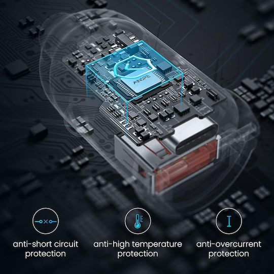 Ring Φορτιστής Αυτοκινήτου 30W με Θύρες: 1xUSB 1xType-C Μαύρο Χρώμα