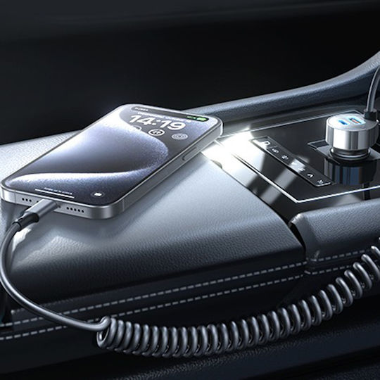 Lisen Încărcător Auto Cu Mufă De Brichetă 90W Încărcare Rapidă Cu Porturi 1xUSB-A 1xType-C Cu Cablu Type-C Culoare Neagră