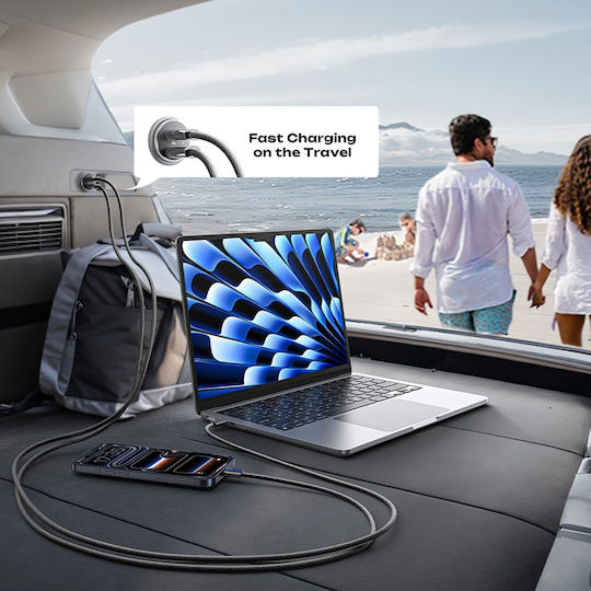 Lisen Încărcător Auto Cu Mufă De Brichetă 45W Încărcare Rapidă Cu Porturi 1xUSB-A 1xType-C Culoare Neagră