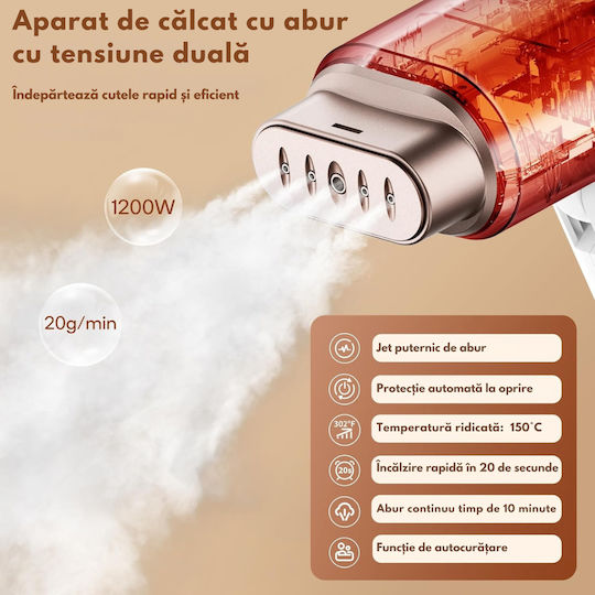 Aparat de călcat cu abur pentru haine de Mână 1200W cu rezervor 180ml Alb