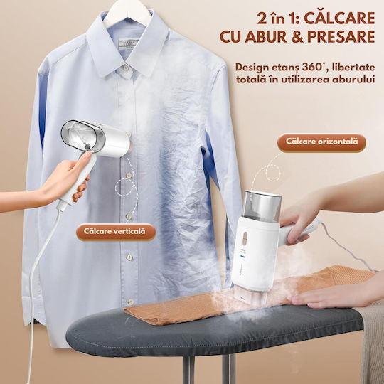 Aparat de călcat cu abur pentru haine de Mână 1200W cu rezervor 180ml Alb