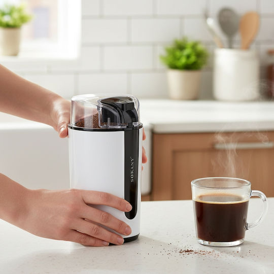 Sokany 200W Elektrische Kaffeemühle 75g Getreidekapazität Schwarz Weiß
