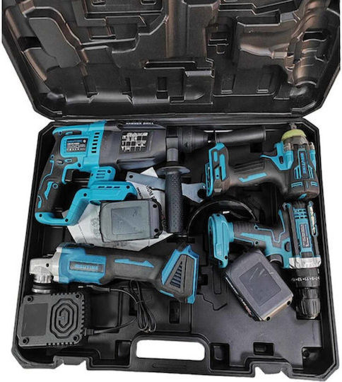 Factory 51098068 Set Angle Wheel & Drill Driver & Impact Driver & Excavator with 2 Batteries and Case