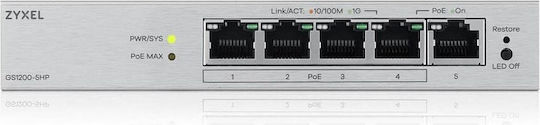 Zyxel GS1200-5HP Managed L2 PoE Switch with 5 Gigabit (1Gbps) Ethernet Ports