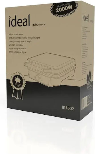 Ideal Βαφλιέρα για Τετράγωνες Βάφλες 4 Θέσεων 2000W