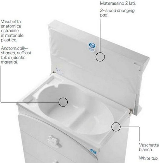 Birillo Βρεφική Συρταριέρα με 3 Συρτάρια Λευκή 76x45x90cm