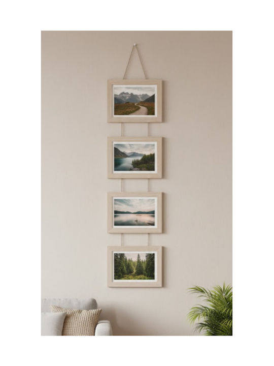 Tpster Wooden Wall Multi Picture Frame 4 Photos with Beige Frame
