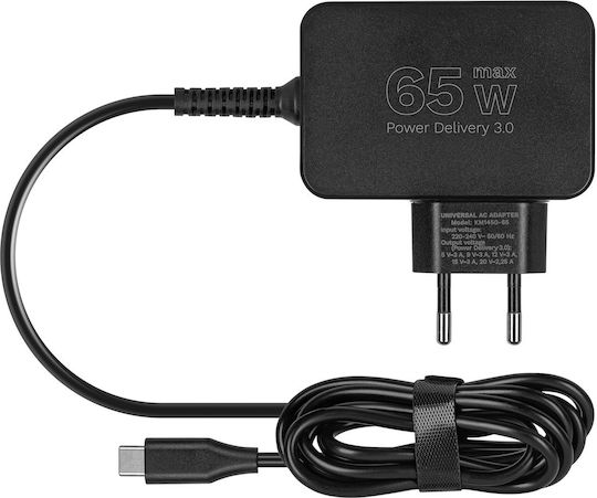 Kruger & Matz USB-C Universal Laptop Charger 65W 5V 3A for Universal / Dell / HP / Lenovo / Sony / Samsung with Detachable Power Cord