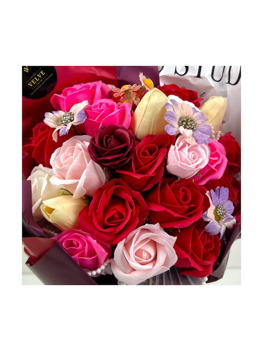 Buchet Floral Etern Artisan Flori Săpun Trandafiri Lalele Roșii