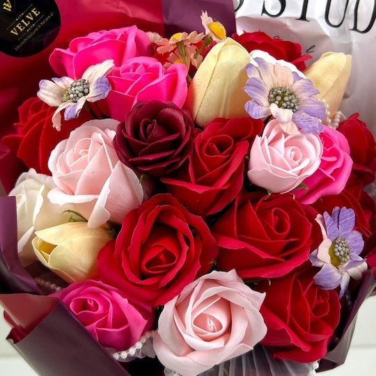 Eternal Floral Bouquet Artisan Flowers Soap Roses Tulips Red