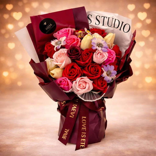 Eternal Floral Bouquet Artisan Flowers Soap Roses Tulips Red