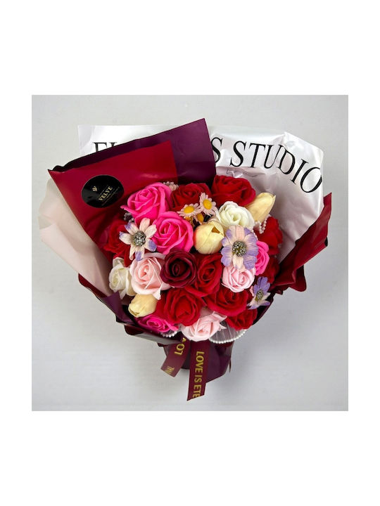 Buchet Floral Etern Artisan Flori Săpun Trandafiri Lalele Roșii