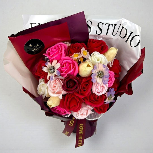 Eternal Floral Bouquet Artisan Flowers Soap Roses Tulips Red