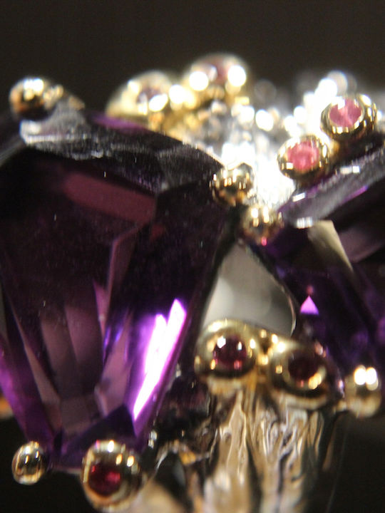 Artistic Silver Ring Natural Amethysts Garnets Size 15.5