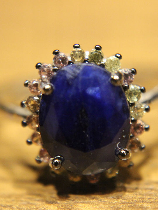 925 Silver Ring Size 19.5 Sapphires Songea Blue Natural Sapphire