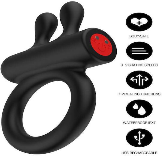 Vibrating Cock Ring with Clitoral Stimulator 10 Speeds Hidden Desire Extreme Performance Max Turbo C-ring Black 10cm