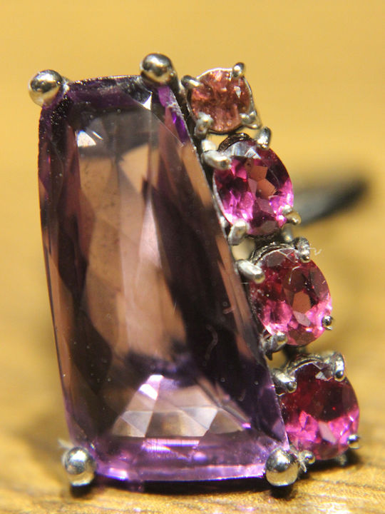 Silver Ring Natural Rhodolite Amethyst 925 Size 15
