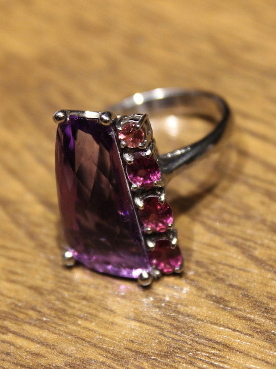 Silver Ring Natural Rhodolite Amethyst 925 Size 15