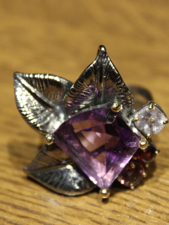 Inel Artistic Din Argint Cu Ametist Natural Spinel Granat Mărimea 15.5
