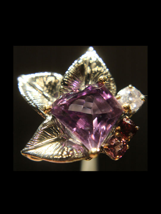 Inel Artistic Din Argint Cu Ametist Natural Spinel Granat Mărimea 15.5