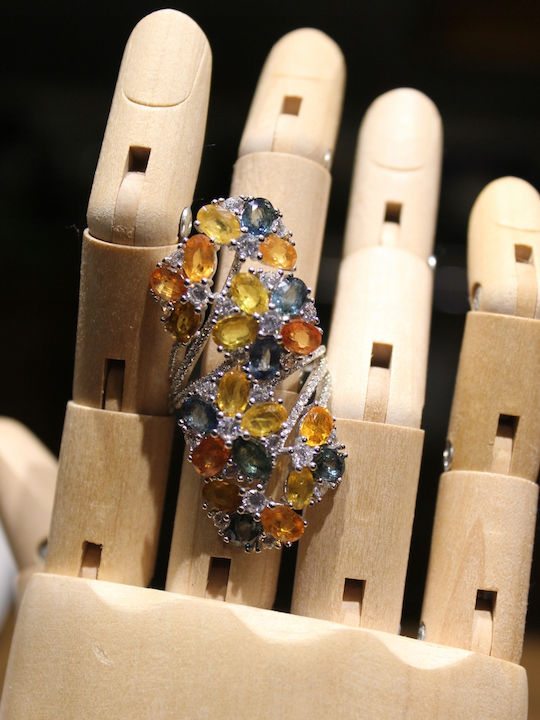 Songea Padparadscha Sapphire Zircon Ring Size 17