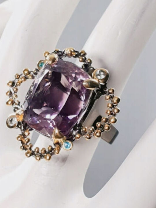 925 Artistic Ring Size 16 Amethyst Topaz