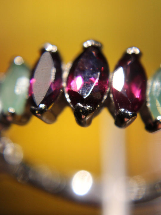 Silver Ring Natural Rhodolite Garnets Emeralds Tourmalines Size 20