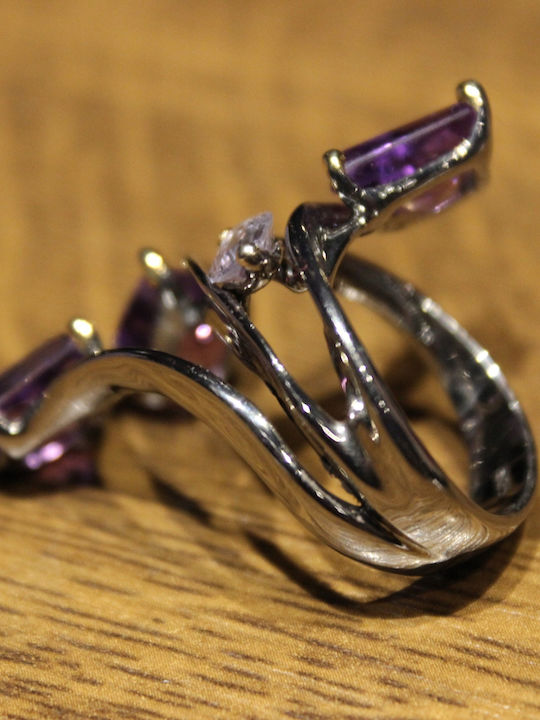Artistic Silver Ring Natural Amethysts Spinel Size 15