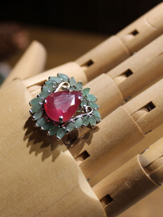 Natural Emerald Ruby Ring 925 Size 15